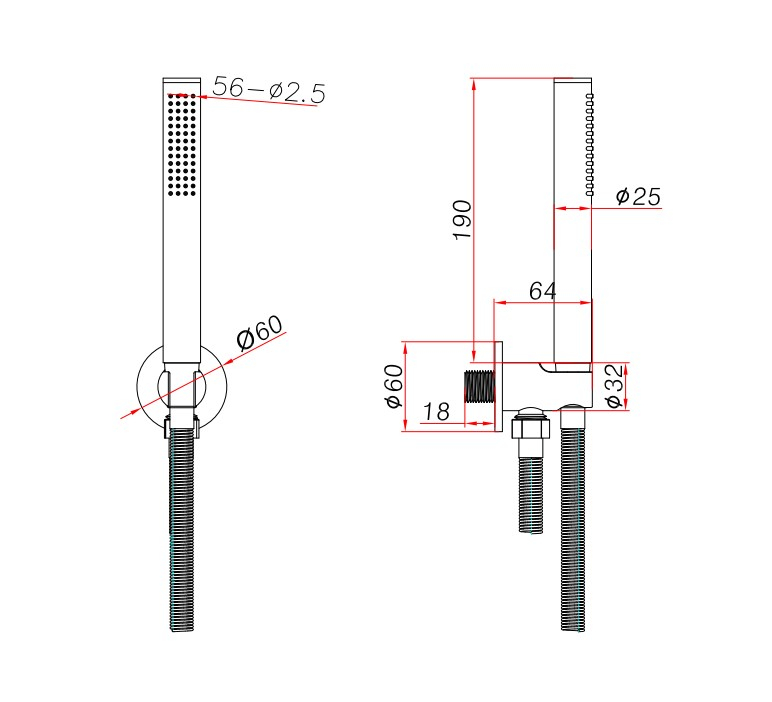 Ava Hand Shower Integrated Round Wall Outlet, Hose & Hand Shower - Brushed Black Specs