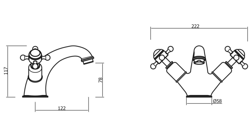 Crosswater Belgravia Traditional Crosshead Monobloc Basin Mixer Tap in Unlacquered Brass with Pop-Up Waste Specs