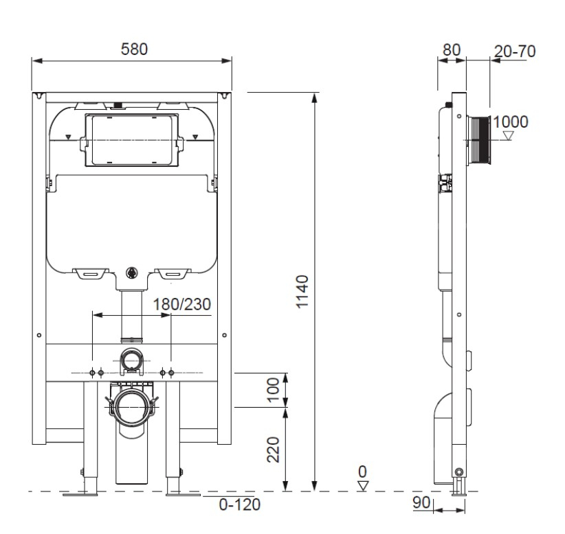 Crosswater Slimline Toilet Frame & Cistern with Front Flush Specs