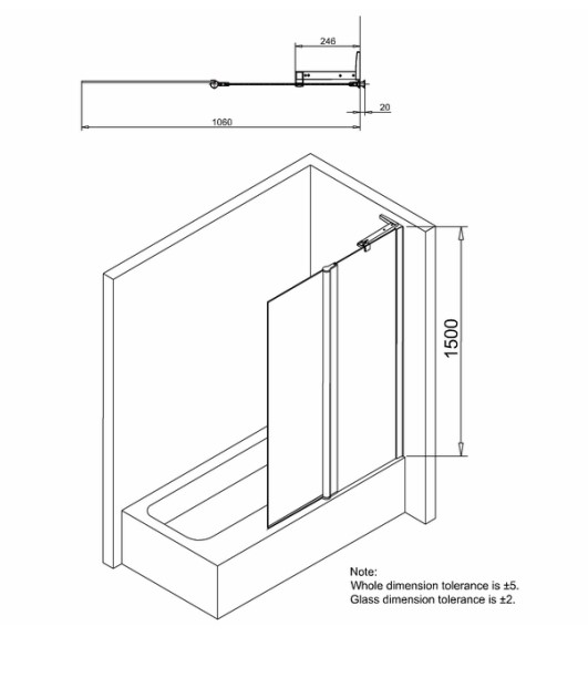 Crosswater Design 8 Double Panel 8mm Bath Screen 1060mm Matt Black Specs