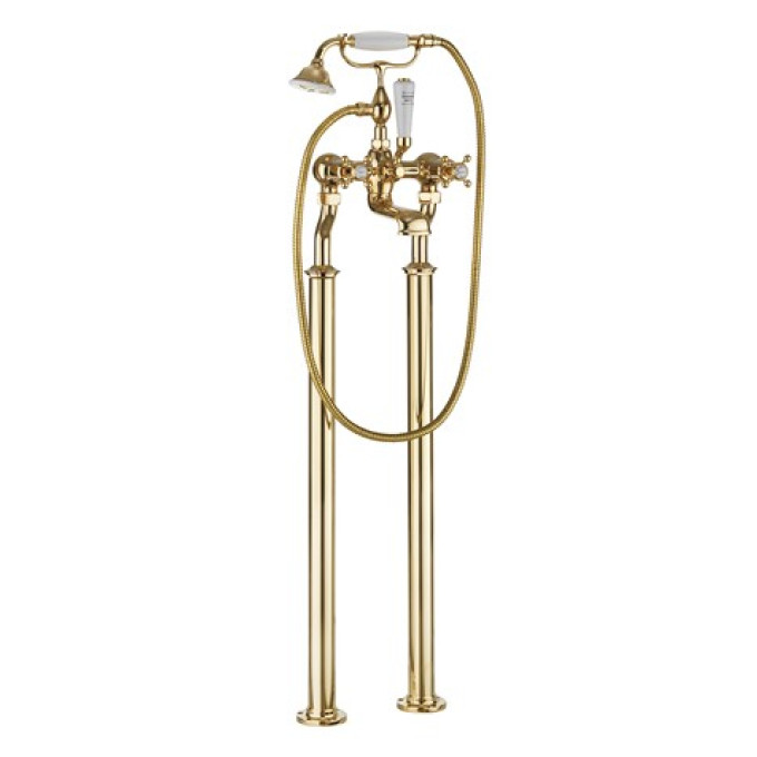 Crosswater Belgravia Traditional Crosshead Bath Shower Mixer Tap with Leg Set Unlacquered Brass