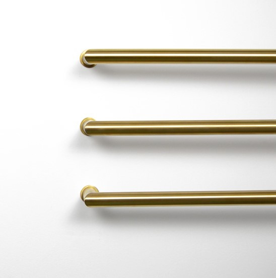 Thermosphere Round Single Ended Heated Towel Bar 12V 500mm Square Spigot Brushed Brass Designer Towel Rails BathroomsByDesign