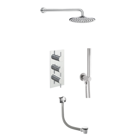 Just Taps Thermostatic Concealed 3 Outlet Shower Valve, Roundshower Arm, 300mm, Round Overhead Shower 200mm,slimline Exofil, Click Clack Exofil, 60cm, Wateroutlet And Holder