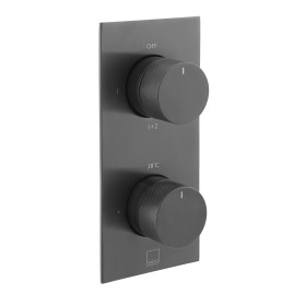 Vado Tablet Knurled Vertical Concealed 2 Outlet, 2 Handle Thermostatic Valve With Knurled Handles Brushed Black