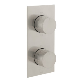 Vado Tablet Knurled Vertical Concealed 2 Outlet, 2 Handle Thermostatic Valve With Knurled Handles Brushed Nickel