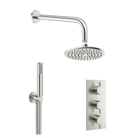 Crosswater MPRO 2 Outlet 3 Handle Shower Set Bundle with Fixed Head and Handset Brushed Stainless Steel