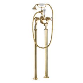 Crosswater Belgravia Traditional Crosshead Bath Shower Mixer Tap with Leg Set Unlacquered Brass