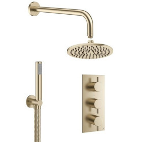 Crosswater MPRO 2 Outlet 3 Handle Shower Set Bundle with Fixed Head and Handset Brushed Brass
