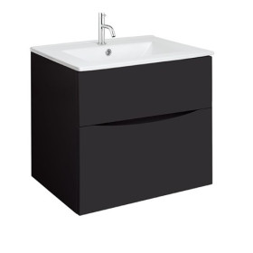 Crosswater Glide II 600mm Wall Mounted 2 Drawer Vanity Unit with Ceramic Basin Matt Black