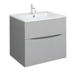 Crosswater Glide II 600mm Wall Mounted 2 Drawer Vanity Unit with Ceramic Basin Storm Grey Matt