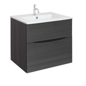 Crosswater Glide II 600mm Wall Mounted 2 Drawer Vanity Unit with Ceramic Basin Steelwood