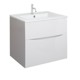 Crosswater Glide II 600mm Wall Mounted 2 Drawer Vanity Unit with Ceramic Basin White Gloss