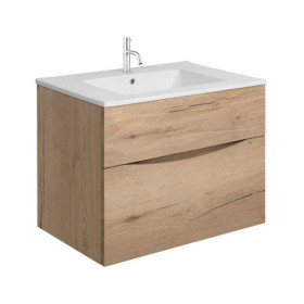 Crosswater Glide II 700mm Wall Mounted 2 Drawer Vanity Unit with Ceramic Basin Windsor Oak