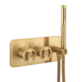 Crosswater Union 2 Handle Trimset for Shower Mixer Valve WLBP1501R+ with Handset & Hose Brushed Brass