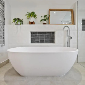 StoneKAST Pebble Freestanding Bath 1800 x 900mm Matt White (Waste Included)