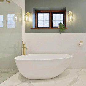 StoneKAST Ovale Mini Freestanding Bath 1530 x 770mm Matt White (Waste Included)