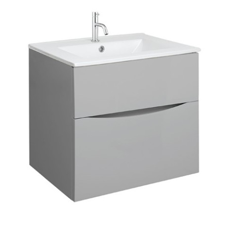 Crosswater Glide II 600mm Wall Mounted 2 Drawer Vanity Unit with Ceramic Basin Storm Grey Matt