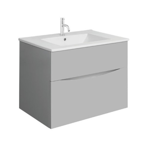Crosswater Glide II 700mm Wall Mounted 2 Drawer Vanity Unit with Ceramic Basin Storm Grey Matt