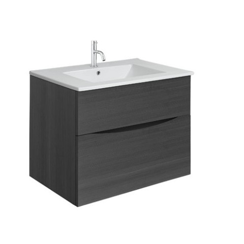 Crosswater Glide II 700mm Wall Mounted 2 Drawer Vanity Unit with Ceramic Basin Steelwood