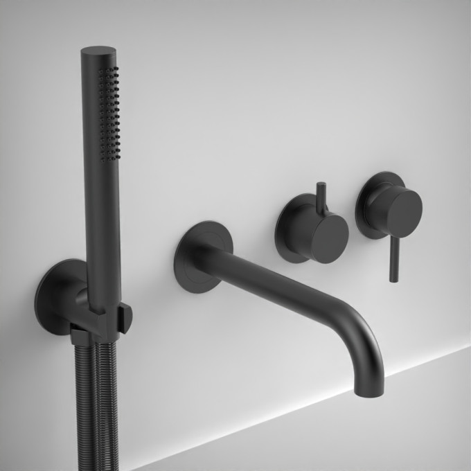 Ava Trend Thermostatic 4 Hole Wall Mounted Bath Shower Mixer - Brushed Black