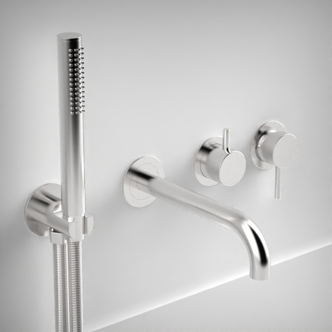 Ava Trend Thermostatic 4 Hole Wall Mounted Bath Shower Mixer - Polished Stainless Steel