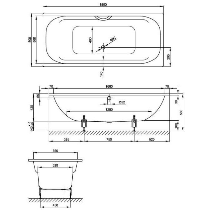 Bette Duo Double Ended Bath 1800 x 800mm with Overflow White (Feet Included)