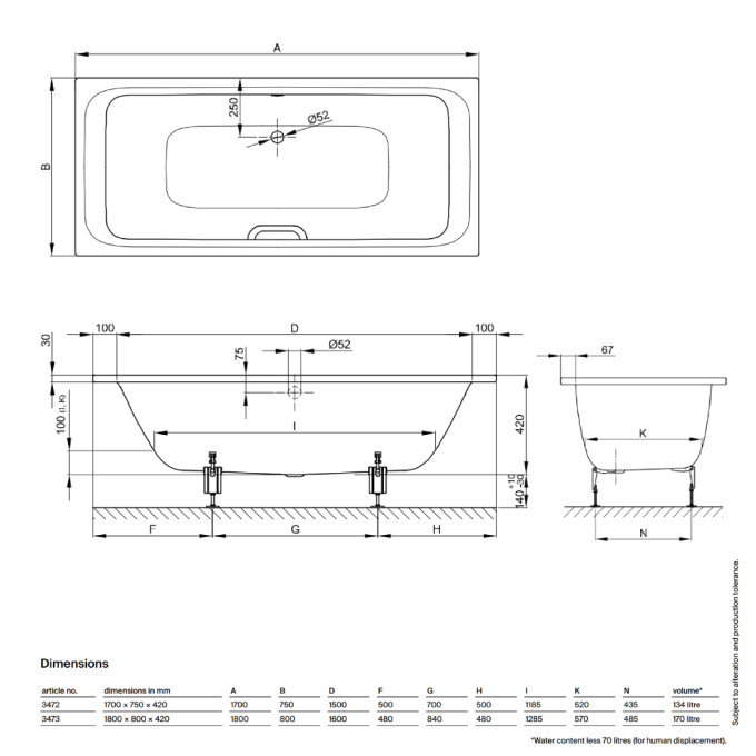 Bette Select Duo Double Ended Bath with Overflow White (Feet Included)