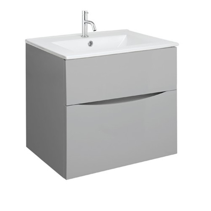 Crosswater Glide II 600mm Wall Mounted 2 Drawer Vanity Unit with Ceramic Basin Storm Grey Matt