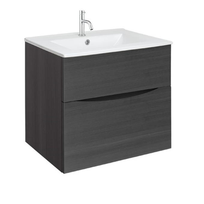 Crosswater Glide II 600mm Wall Mounted 2 Drawer Vanity Unit with Ceramic Basin Steelwood