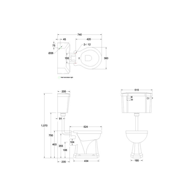 Burlington Low Level Close Coupled Toilet with 520 Lever Cistern (Seat Sold Separately)