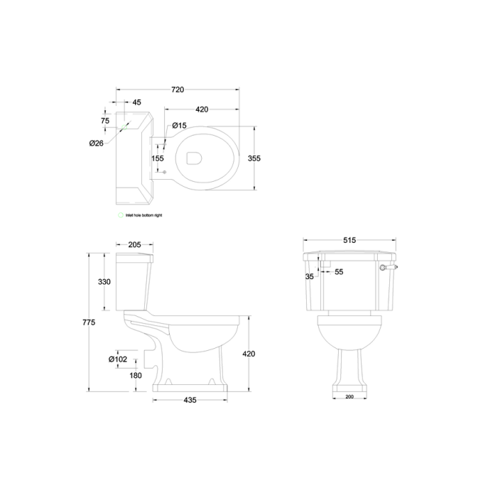 Burlington Close Coupled Toilet with 520 Lever Cistern (Seat Sold Separately)