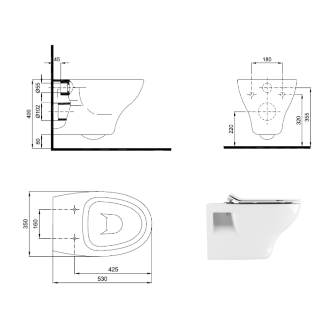Crosswater Kai Wall Hung Toilet Pan and Soft Close Seat