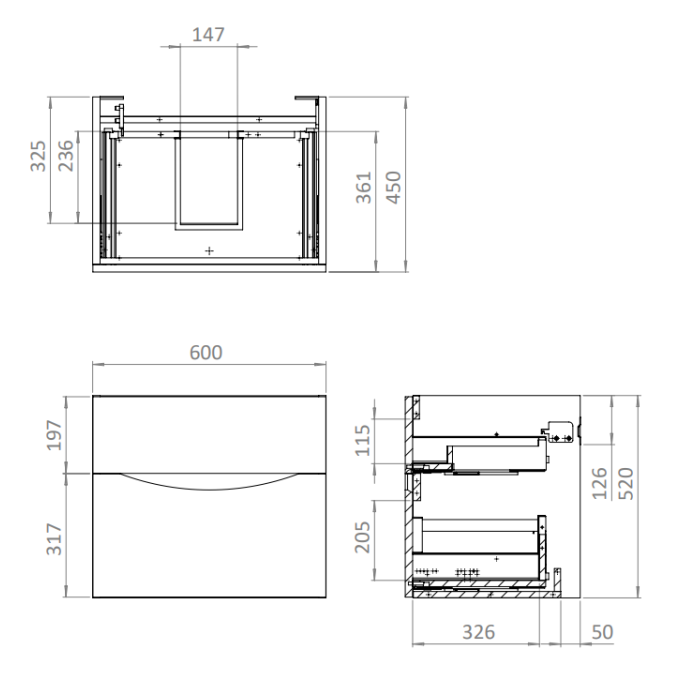 Crosswater Glide II 600mm Wall Mounted 2 Drawer Vanity Unit with Ceramic Basin Matt Black