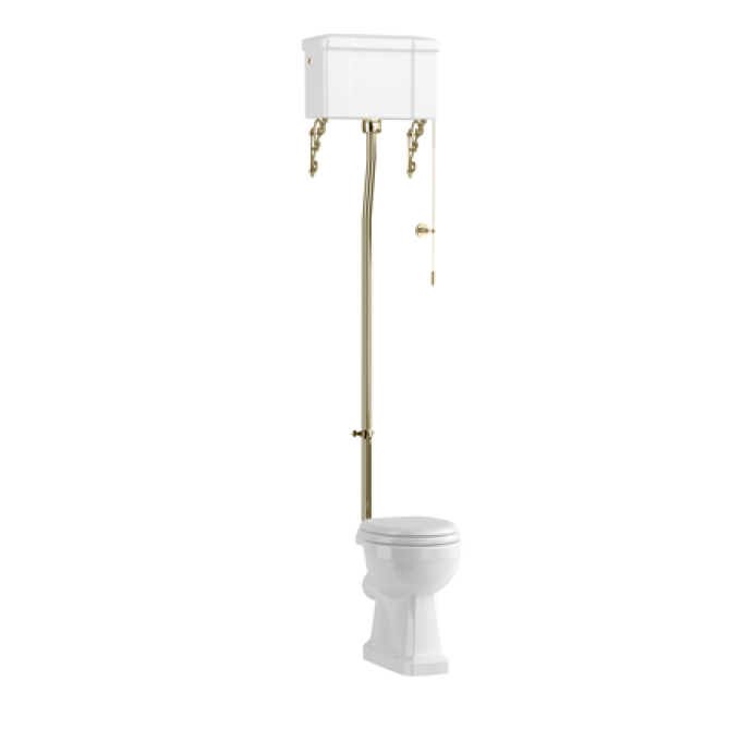 Burlington High Level Close Coupled Toilet with Dual Flush Cistern, Chrome Flush Pipe & Ornate Brackets (Seat Sold Separately)
