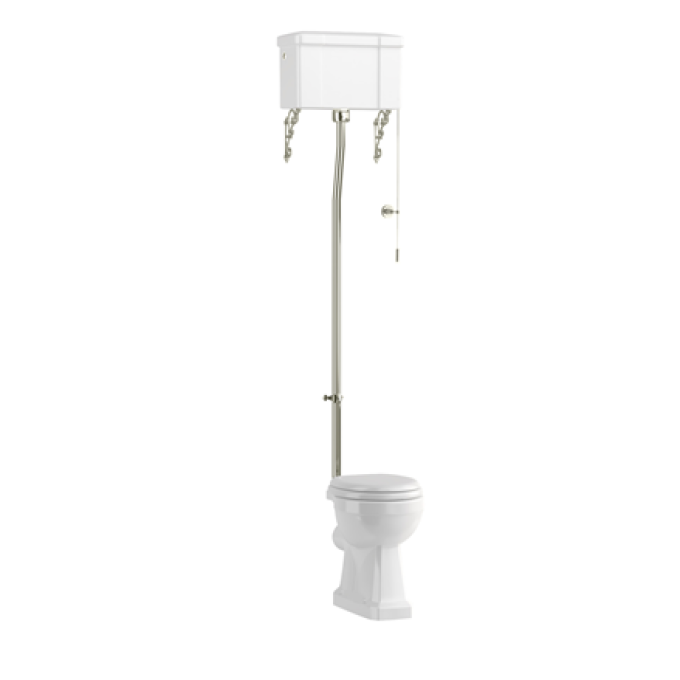 Burlington High Level Close Coupled Toilet with Dual Flush Cistern, Chrome Flush Pipe & Ornate Brackets (Seat Sold Separately)