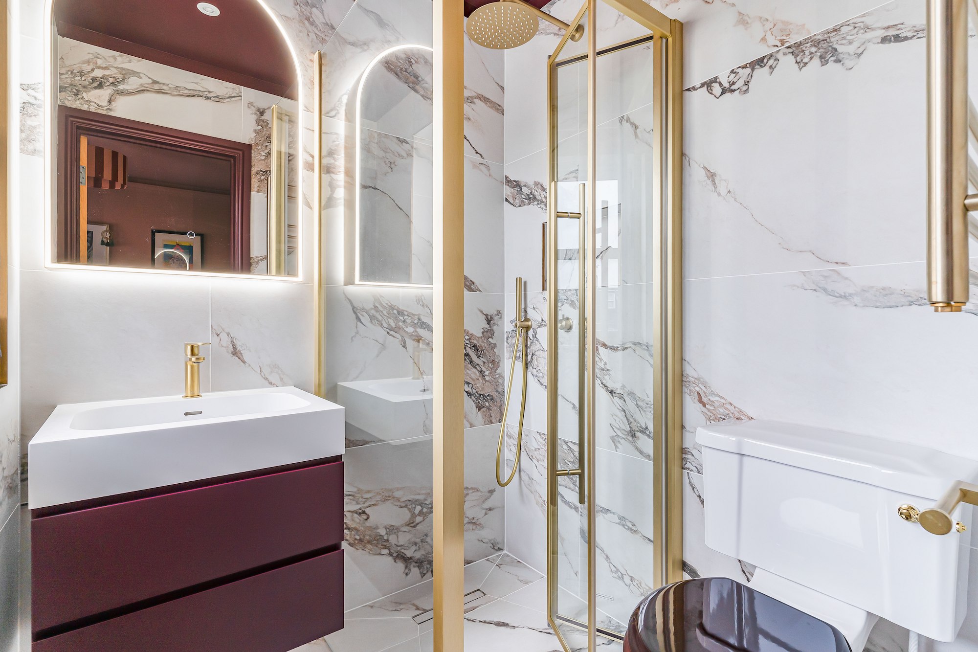 Bold in Burgundy Shower Room in Tooting